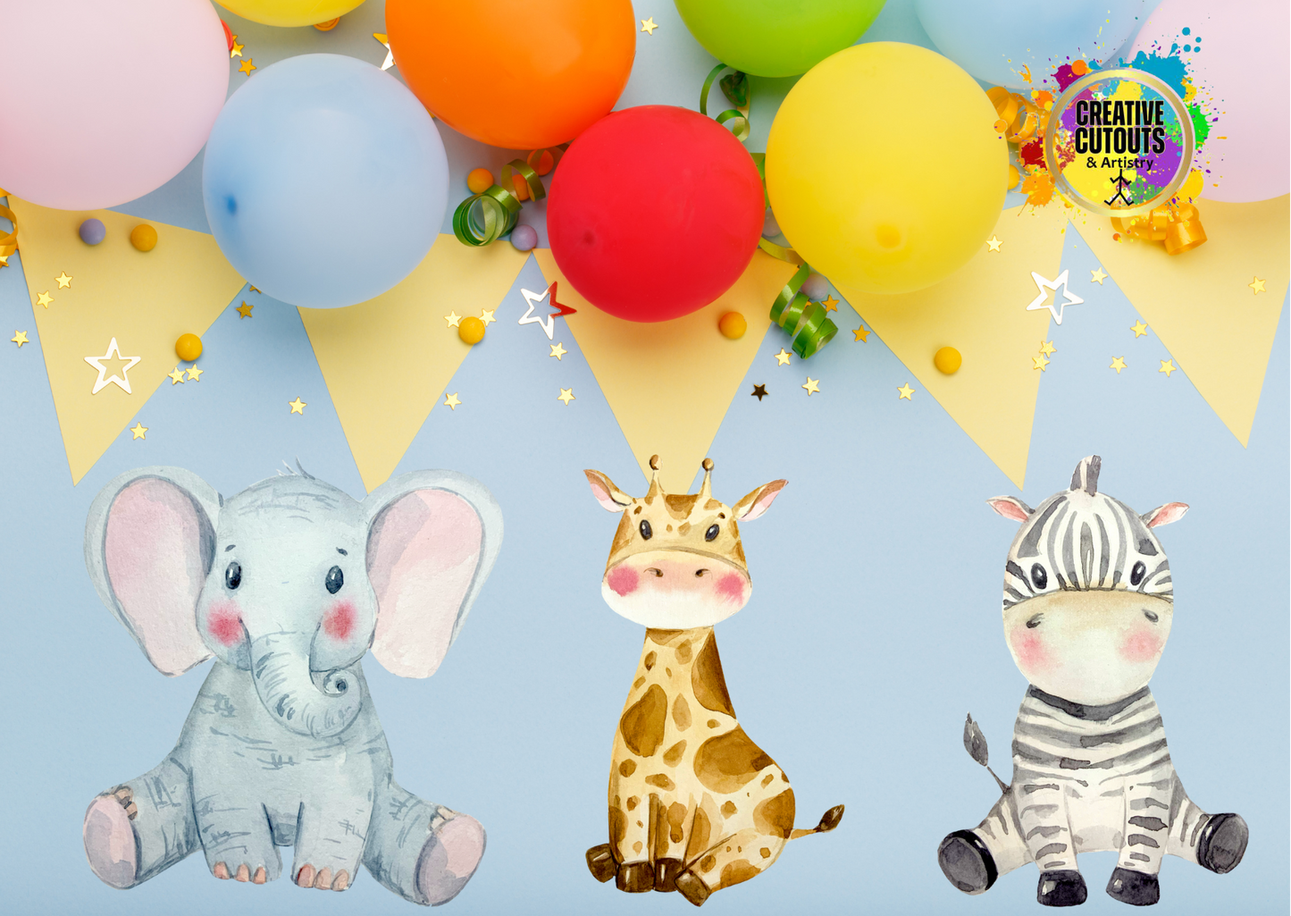 SET OF 3 Baby Safari Animal Cutouts