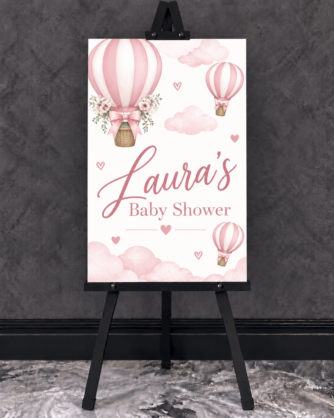 Welcome Board - Baby Shower Hot Air Balloon Pink