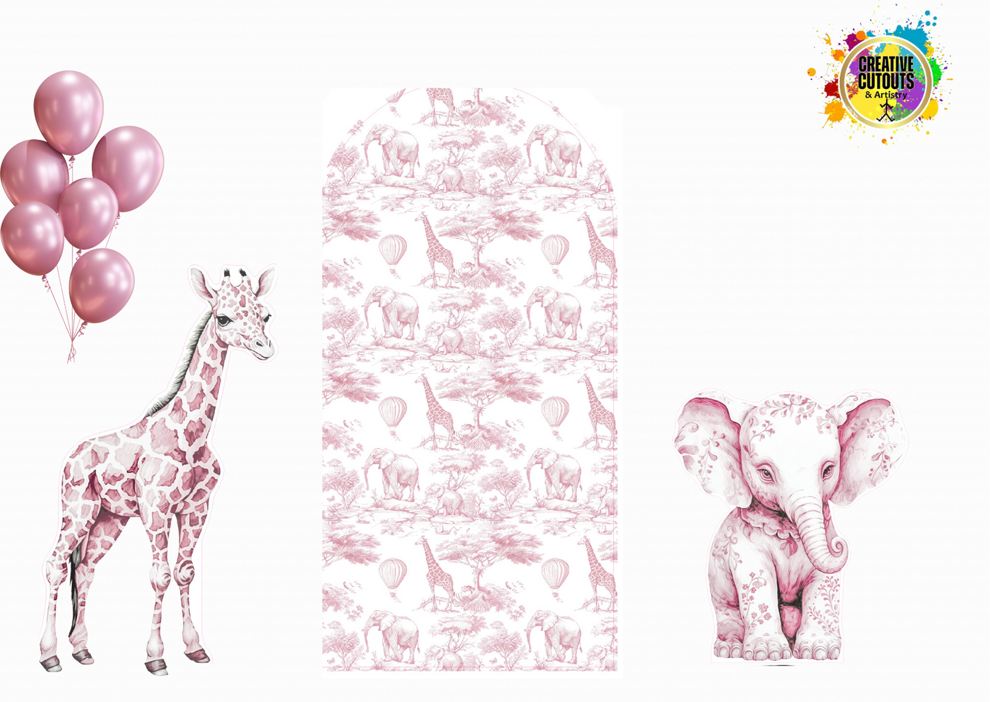 SET OF 3 - Pink Toile Safari
