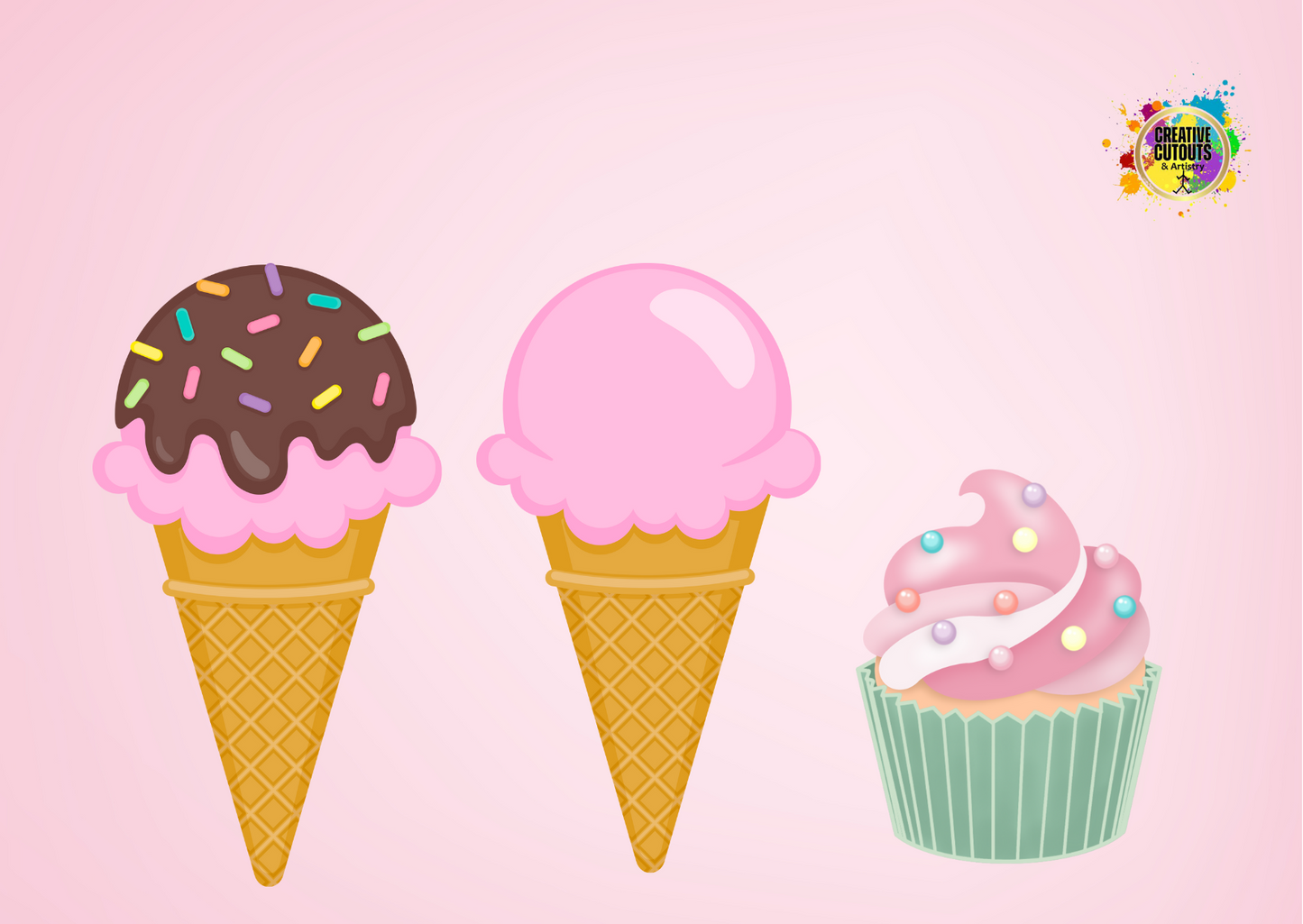 SET of 3 Ice Cream & Cupcake Cutouts