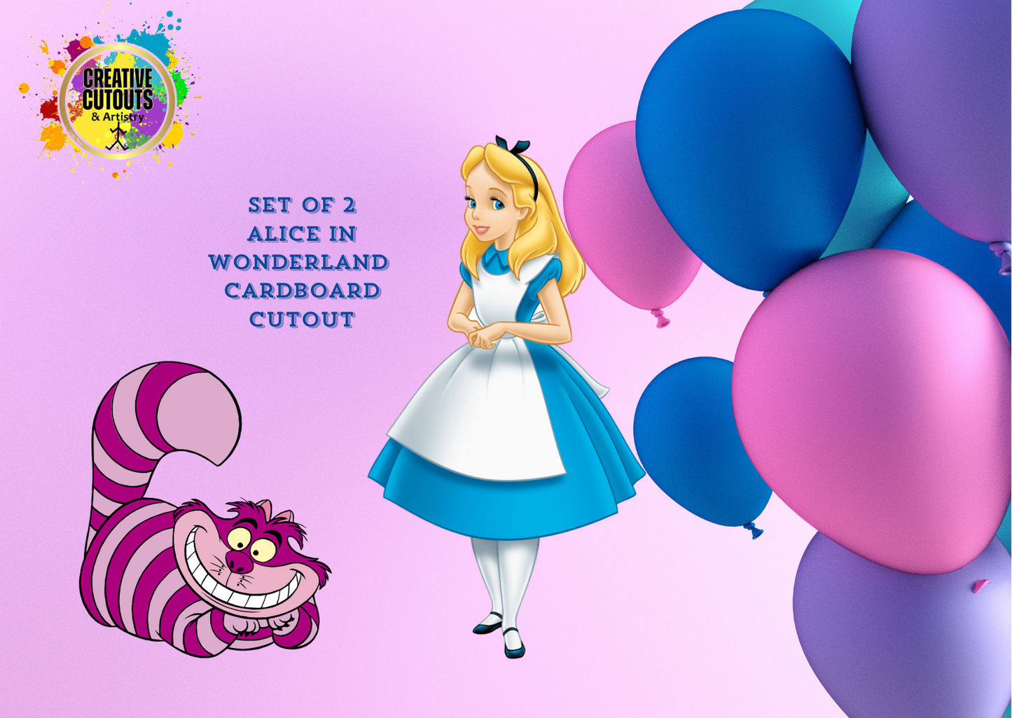 SET OF 2 -Alice in Wonderland Cardboard Cutouts