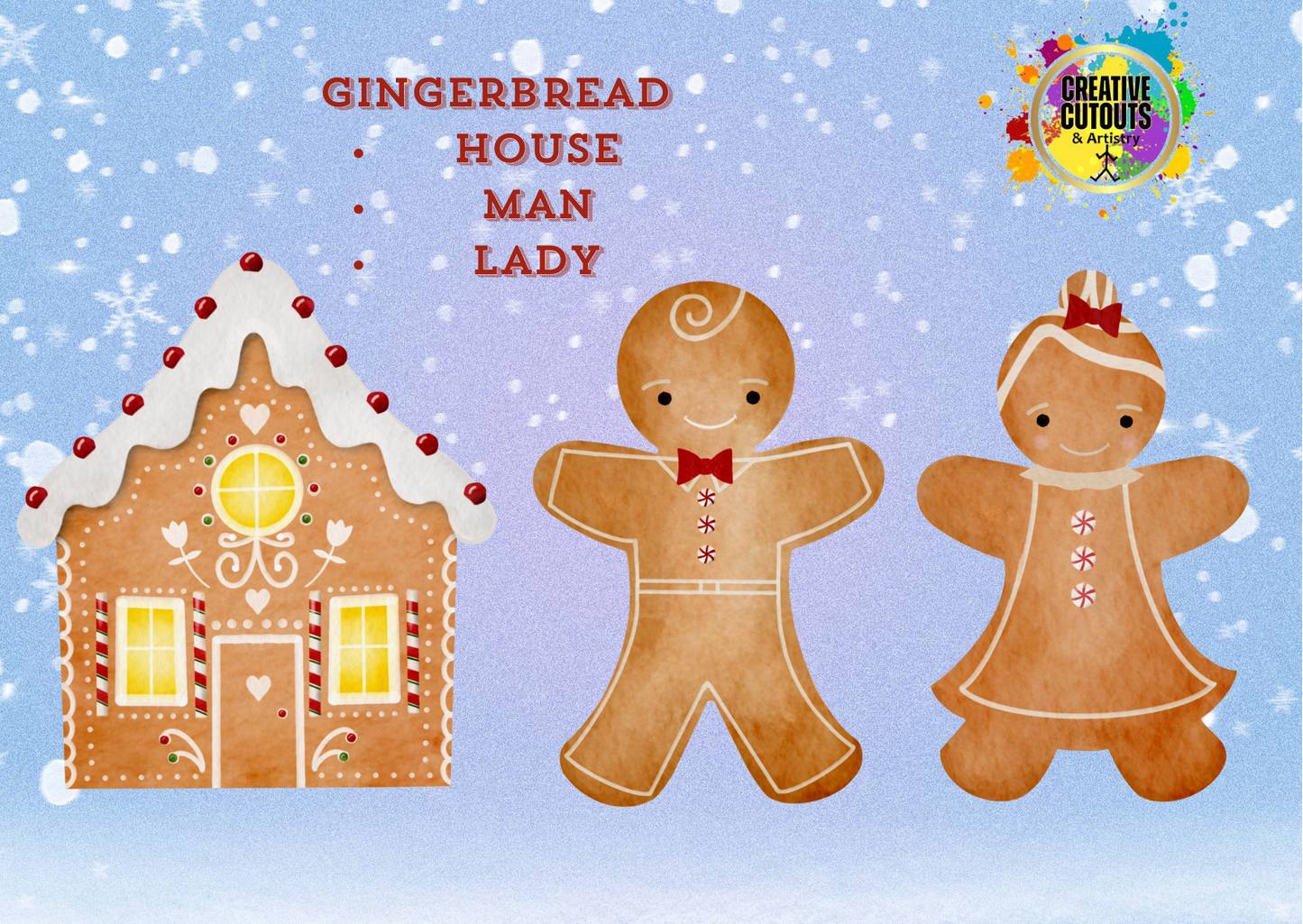 SET OF 3 Gingerbread Family Cardboard Cutouts