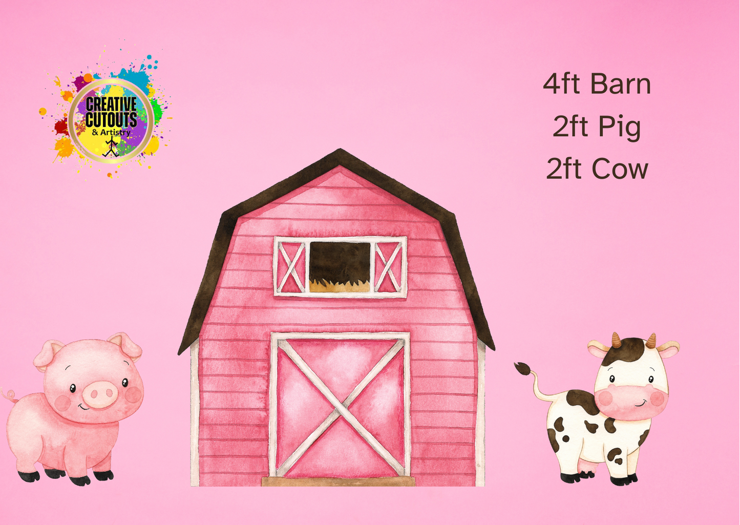 SET OF 3 - Pink Farm Barn & Animals