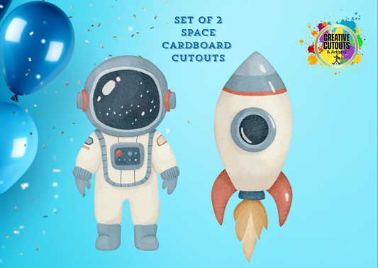 SET OF 2 - Space Man and Rocket Cardboard Cutouts